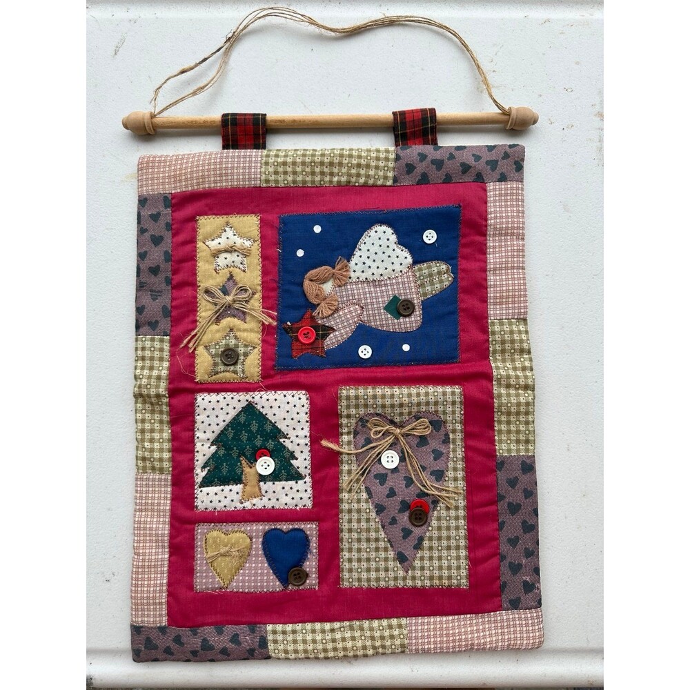 Vintage Handcrafted Christmas Embroidered Embellished Tapestry Wall Hanging